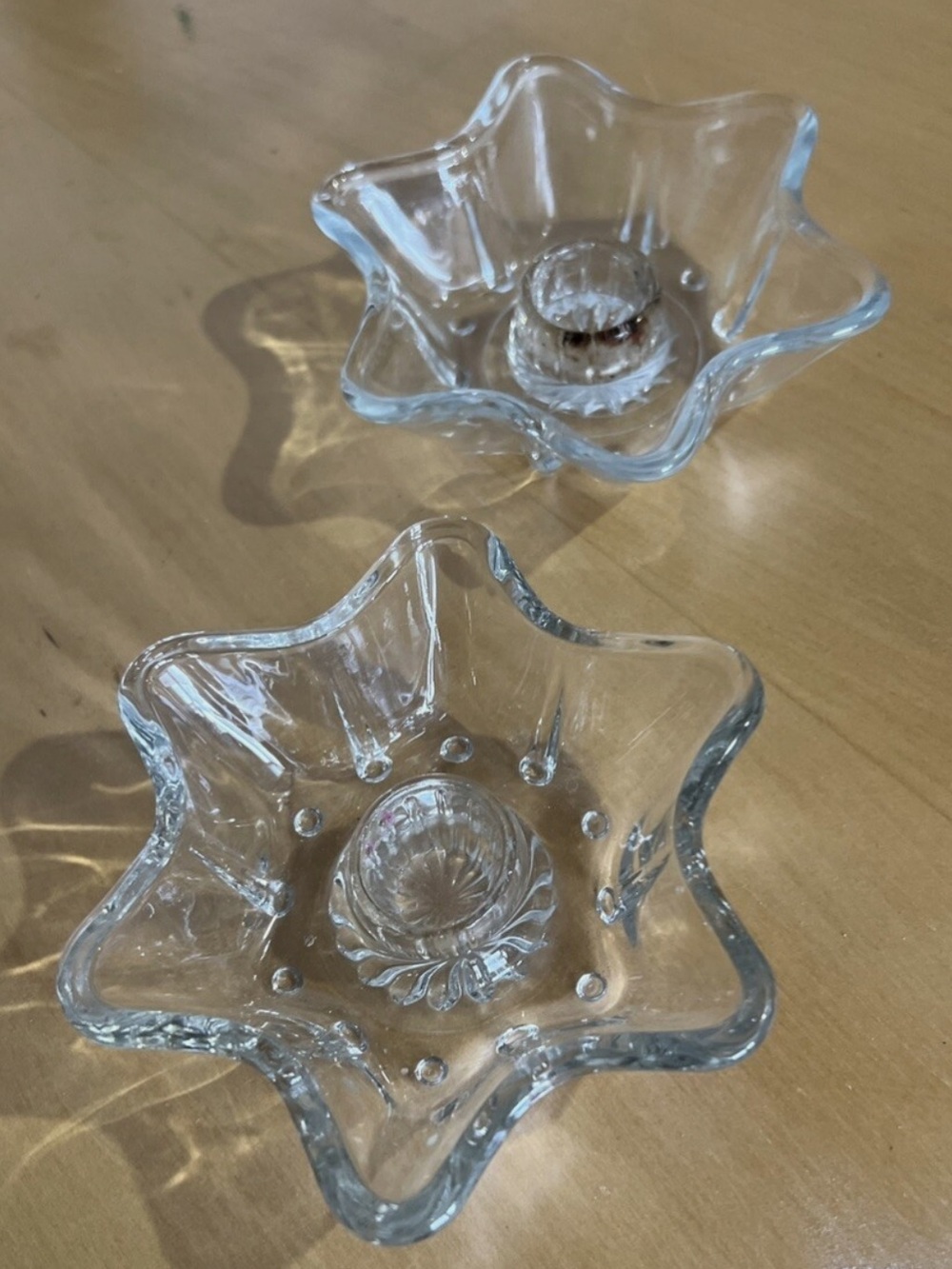 Vintage Early 1970s Christmas Clear Glass 6-Pointed STAR Candle Holders
